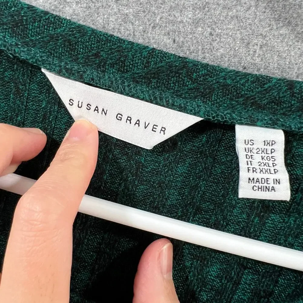 Susan Graver Petite Heather Sweater Rib Knit Crew Neck Tunic Gem Green Petite 1X